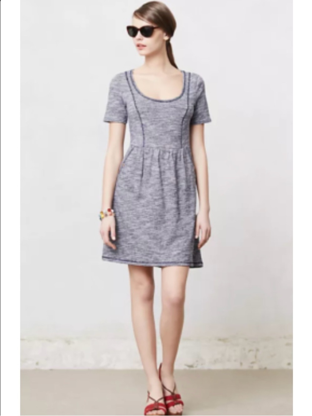 Saturday Sunday Dulcie Space Dye Cotton Dress Blue Pockets Size S